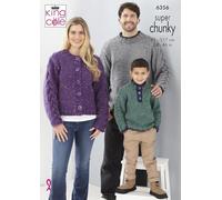 King Cole 6356 Knitting Pattern Adults Kids Family Super Chunky Sweaters & Cardigan