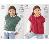 King Cole 6359 Knitting Pattern Kids Super Chunky Cable Overtop & Vest
