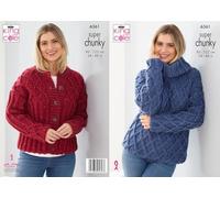 King Cole 6361 Knitting Pattern Womens Super Chunky Roll Neck Sweater & Cardigan