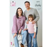 King Cole 6375 Knitting Pattern Chunky Knit Ladies Mens Kids Sweater, Cardigan & Top