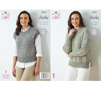 King Cole 6376 Knitting Pattern Ladies Chunky Easy Knit Sweater & Vest Top
