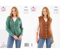 King Cole 6426 Knitting Pattern Womens Aran Cable Waistcoat & Cardigan