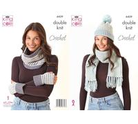 King Cole 6439 Crochet Pattern DK Gloves Cowl Scarf & Hat Womens Accessories