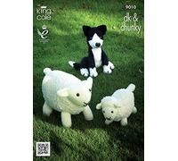 King Cole 9010 Knitting Pattern Sheep Lamb and Sheepdog Toys to knit in Chunky and DK, White