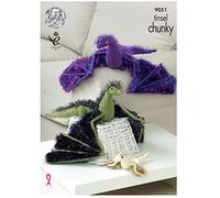 King Cole 9051 Knitting Pattern Toy Dragons in Tinsel Chunky and Pricewise DK
