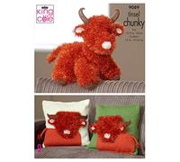 King Cole 9089 Knitting Pattern Highland Cow Toy & Cushion Covers in King Cole Tinsel Chunky, 3.25 mm