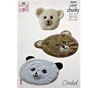 King Cole 9099 Crochet Pattern Teddy and Panda Rugs and Cushion in Tufty Super Chunky