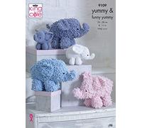 King Cole 9109 Knitting Pattern Childrens Toy Elephants in Funny Yummy and Yummy