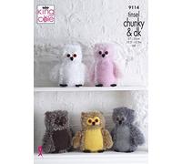 King Cole 9114 Knitting Pattern Tinsel Owls in Tinsel Chunky, Gunpowder