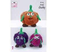 King Cole 9116 Knitting Pattern Halloween Pumpkins in Tinsel Chunky and Dollymix DK