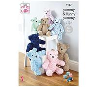 King Cole 9137 Knitting Pattern 2 Sizes Easy Knit Teddy Bear Stuffed Toy in Yummy Chunky