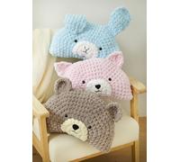 King Cole 9218 Crochet Pattern Animal Pillow Designs Bear Rabbit and Cat in Jumbo Toastie