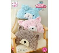 King Cole 9218 Crochet Pattern Animal Pillow Designs Bear Rabbit and Cat in Jumbo Toastie