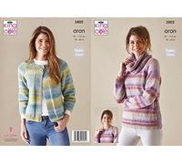 King Cole Acorn Aran Knitting Pattern - 5802 Sweater, Cardigan & Cowl