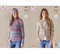 King Cole Acorn Aran Knitting Pattern - 5803 Sweater, Cardigan & Headband