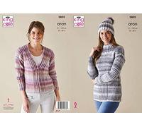 King Cole Acorn Aran Knitting Pattern - 5805 Sweater, Cardigan & Hat