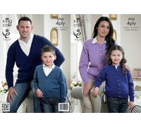 King Cole Adults 4 Ply Knitting Pattern Kids Long Sleeved Cardigans & V Neck Sweaters 3754