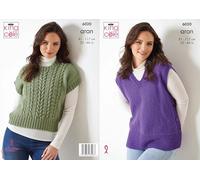 King Cole Aran Knitting Pattern - 6020 Ladies Sleeveless Tops