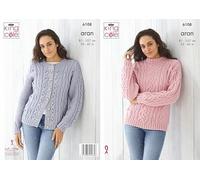 King Cole Aran Knitting Pattern - 6108 Ladies Sweater & Cardigan