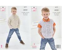 King Cole Aran Knitting Pattern - 6171 Boy's Sweater & Tank Top (2 Designs)
