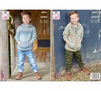 King Cole Aran Knitting Pattern - 6222 Children's Hooded Sweater & Cardigan
