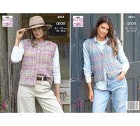 King Cole Aran Knitting Pattern - 6224 Ladies Round & V Neck Waistcoats