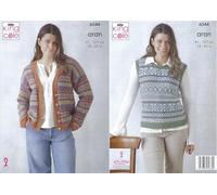 King Cole Aran Knitting Pattern - 6344 Ladies Fairisle Cardigan & Tank Top (2 Designs)