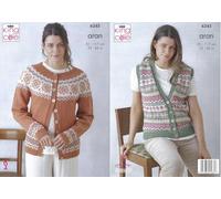 King Cole Aran Knitting Pattern - 6345 Ladies Fairisle Cardigan & Waistcoat (2 Designs)