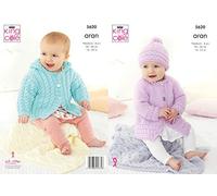King Cole Aran Knitting Pattern Cable Detail Baby Jackets Hat & Pram Blanket (5620)