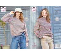 King Cole Aran Knitting Pattern Pamphlet - 6311 Ladies Sweaters (Two Designs) 32-50ins Easy Knit