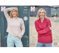 King Cole Aran Knitting Pattern Pamphlet - 6419 Ladies Sweaters (2 Designs) (32-50ins)