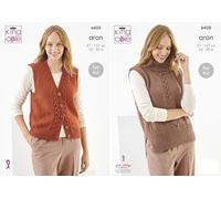 King Cole Aran Knitting Pattern Pamphlet - 6428 Ladies Waistcoat & Tank Top (2 Designs) 32-50ins