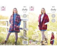 King Cole Autumn Chunky Knitting Pattern 5815 - Easy Shawls Pattern - 32-48 Inches