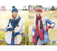 King Cole Autumn Chunky Knitting Pattern 5817 - Headwear, Scarves, Wrist Warmers Pattern - One Size