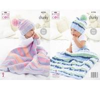 King Cole Babies Chunky Easy Knit Knitting Pattern - Blanket & Hat (6106), Various