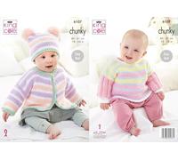 King Cole Babies Chunky Easy Knit Knitting Pattern - Cardigan, Hat & Top (6107)