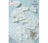 King Cole Babies Knitting Pattern (6584) in Cherished DK - Cardigan, Matinee Coat, Hats, Leggings and Shawl in King Cole Cherished DK
