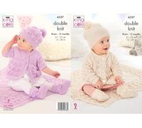 King Cole Babies Knitting Pattern Double Knit Baby Coat Cardigan Hats Shoes & Blanket (6327)