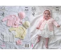King Cole Baby 4 Ply Knitting Pattern for Raglan Sleeve Matinee Coats Bonnet Hat & Bootees (4687) by King Cole