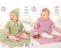 King Cole Baby Aran Knitting Pattern Jacket Hat Hooded Top and Blanket 6329