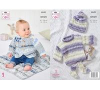 King Cole Baby Aran Knitting Pattern Jacket Top Hat Socks & Blanket (6045), 16'' - 22''