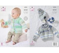 King Cole Baby Aran Knitting Pattern Raglan Sleeve Sweater Jacket & Hat (6050)
