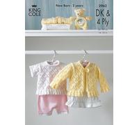 King Cole Baby Cardigan & Top 4 Ply & DK Knitting Pattern 2962 by King Cole