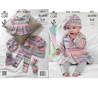 King Cole Baby Cardigan, Top, Pants, Hat & Mittens Cherish Knitting Pattern 4011 DK