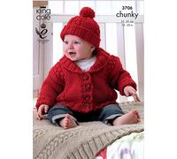 King Cole Baby Chunky Knitting Pattern Cable Jacket Blanket & Hat (3706), Various Sizes