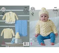 King Cole Baby Chunky Knitting Pattern Cable Knit Sweater Cardigan Hat & Blanket (4847),Multicolor,14" - 22" chest