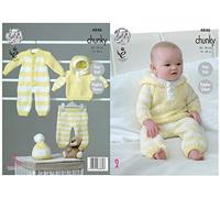 King Cole Baby Chunky Knitting Pattern Easy Knit Raglan Sleeve All-in-One Hoody Pants & Hat (4846),Multicolor,14" - 22" chest