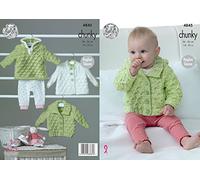 King Cole Baby Chunky Knitting Pattern Raglan Sleeve Hoody Jacket & Matinee Coat (4845),Multicolor,14" - 22" chest