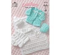 King Cole Baby Coat, Cardigan, Bonnet, Hat & Pram Cover 4 Ply & DK Knitting Pattern 3115 by King Cole