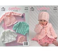 King Cole Baby Coat, Dress, Sweater & Hat Comfort Aran Knitting Pattern 3136